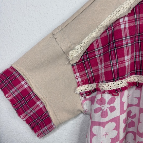 Oli & Hali Shirt Womens S Pink Patchwork Plaid Boho Cottagecore Oversized Artsy - Picture 3 of 7